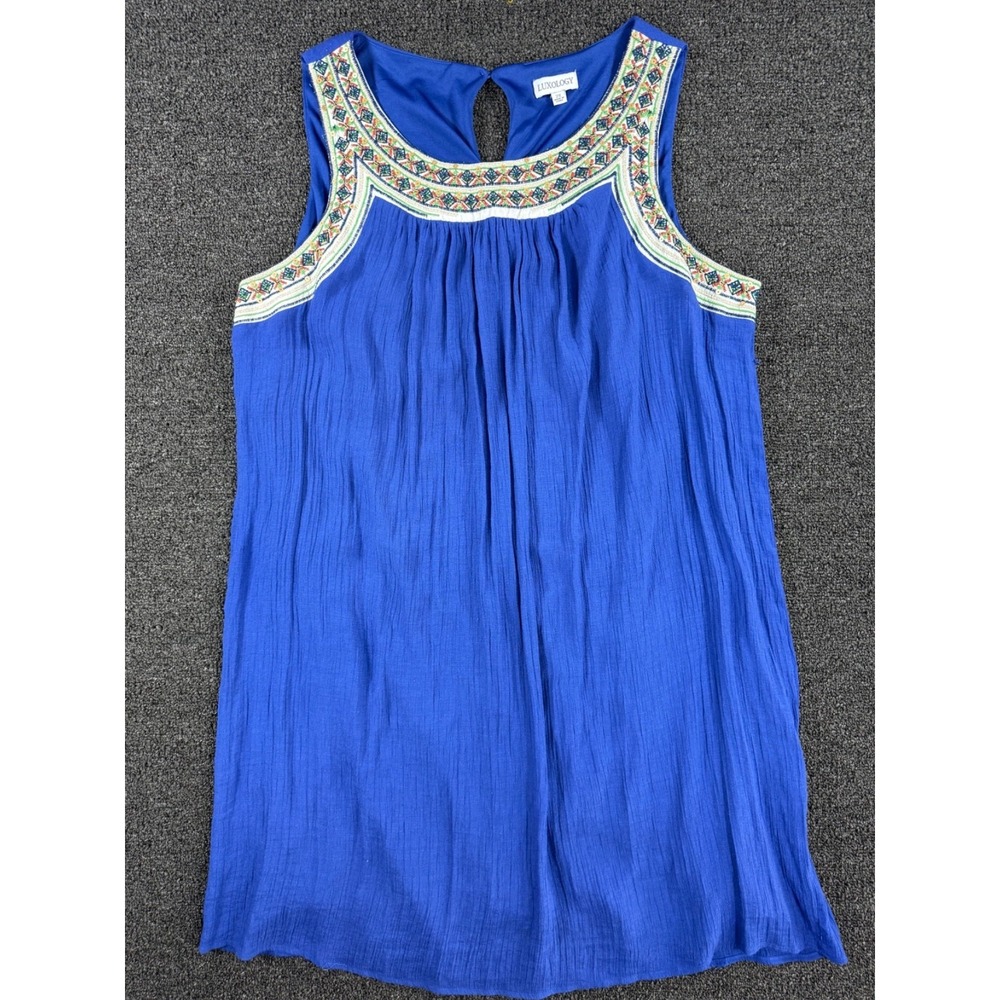 Luxology Blue Sleeveless Tunic‎ Dress Embroidered Boho 2X